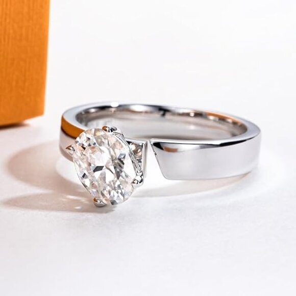 1.5cttw Oval Cut Moissanite D Color VVS1 Clarity Silver Wedding Ring - Picture 4 of 6